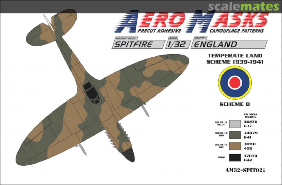 Boxart Spitfire England Temperate Land Scheme 1939-1941 Scheme B AM32-SPIT02 AeroMasks