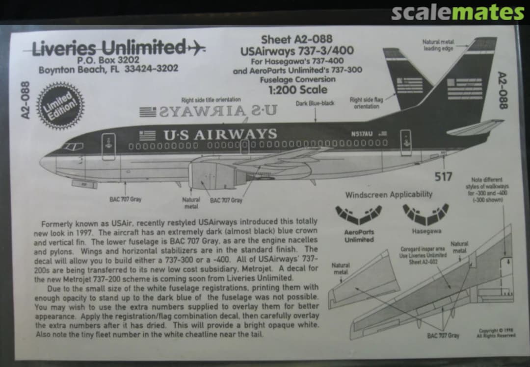 Boxart US Airways 737-300/400 A2-088 Liveries Unlimited/Airway Graphics