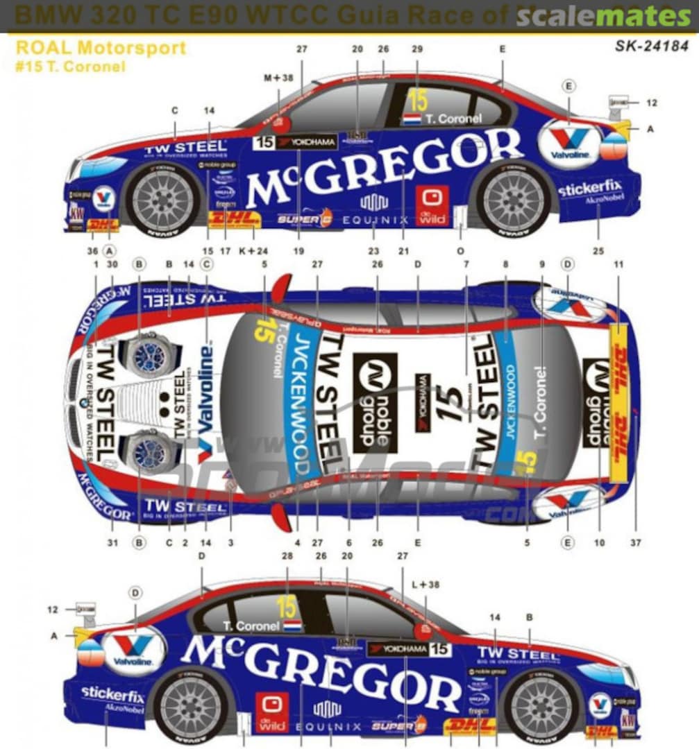 Boxart BMW 320si E90 ROAL Motorsport Team sponsored by McGregor, TW Steel #15 SK-24184 SK Decals