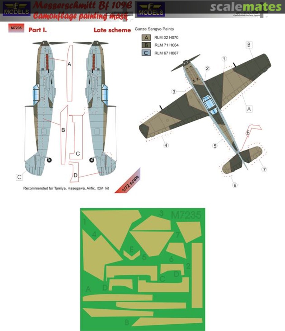 Boxart Messerschmitt Bf 109E - Late Pt.1 Camouflage Painting Mask M7235 LF Models