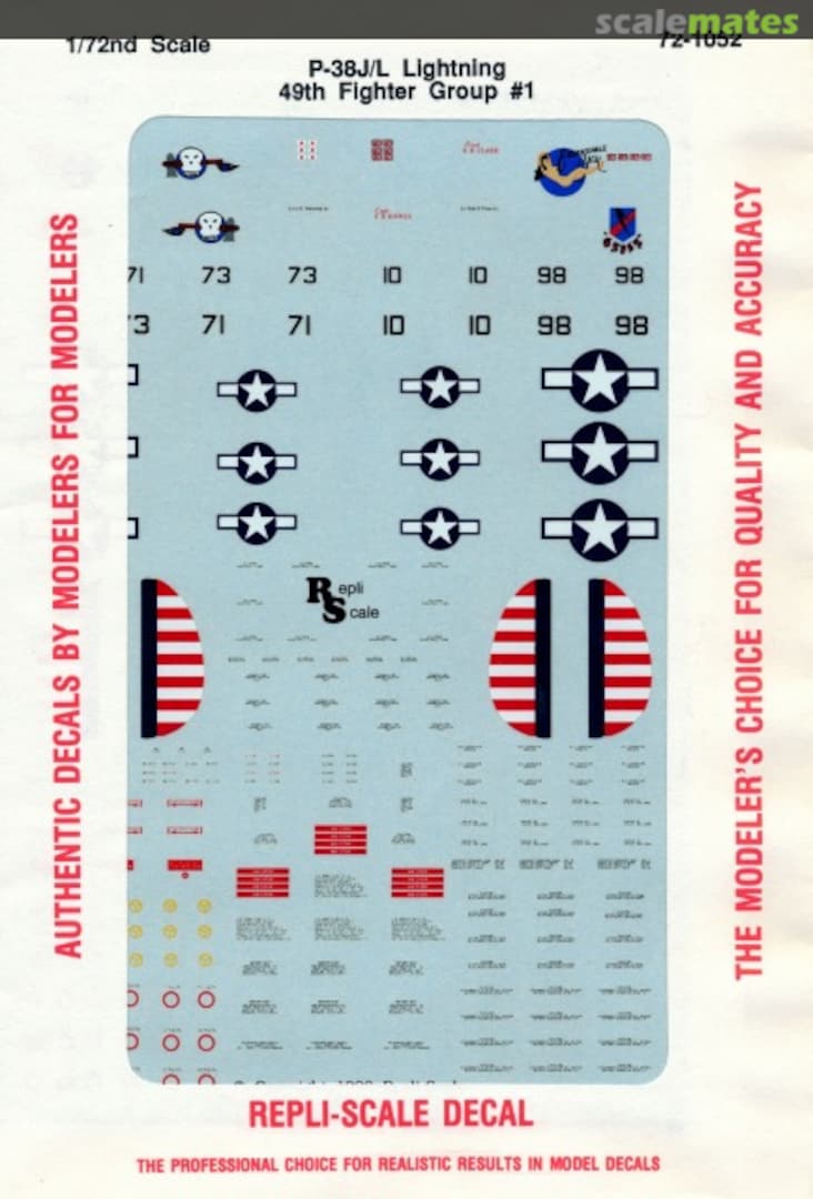 Boxart P-38J/L Lightning 49th Fighter Group #1 72-1052 Repli-scale
