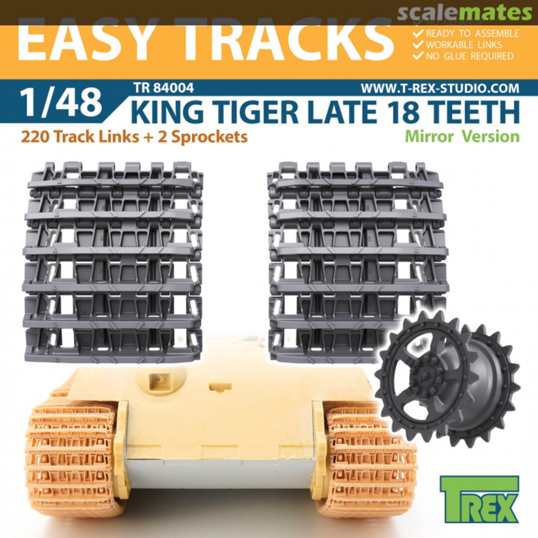 Boxart WW.II German King Tiger Track for 18-tooth Sprocket Late Model Symmetrical Sprocket with Sprocket TR84004 T-Rex Studio