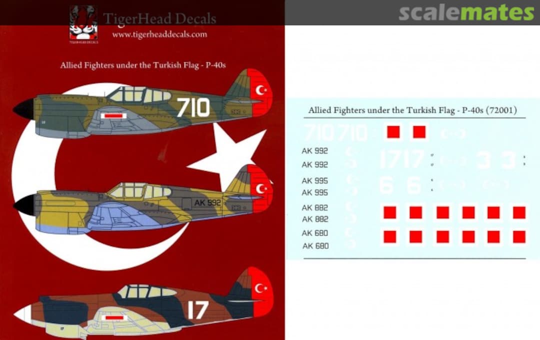 Boxart Allied Fighters under the Turkish Flag – P-40s 72001 TigerHead Decals