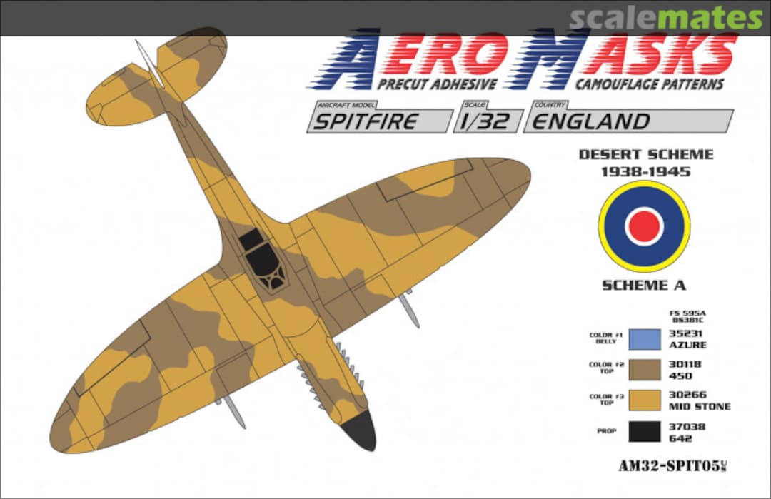 Boxart Spitfire England Desert Scheme 1938-1945 Scheme A AM32-SPIT05 AeroMasks