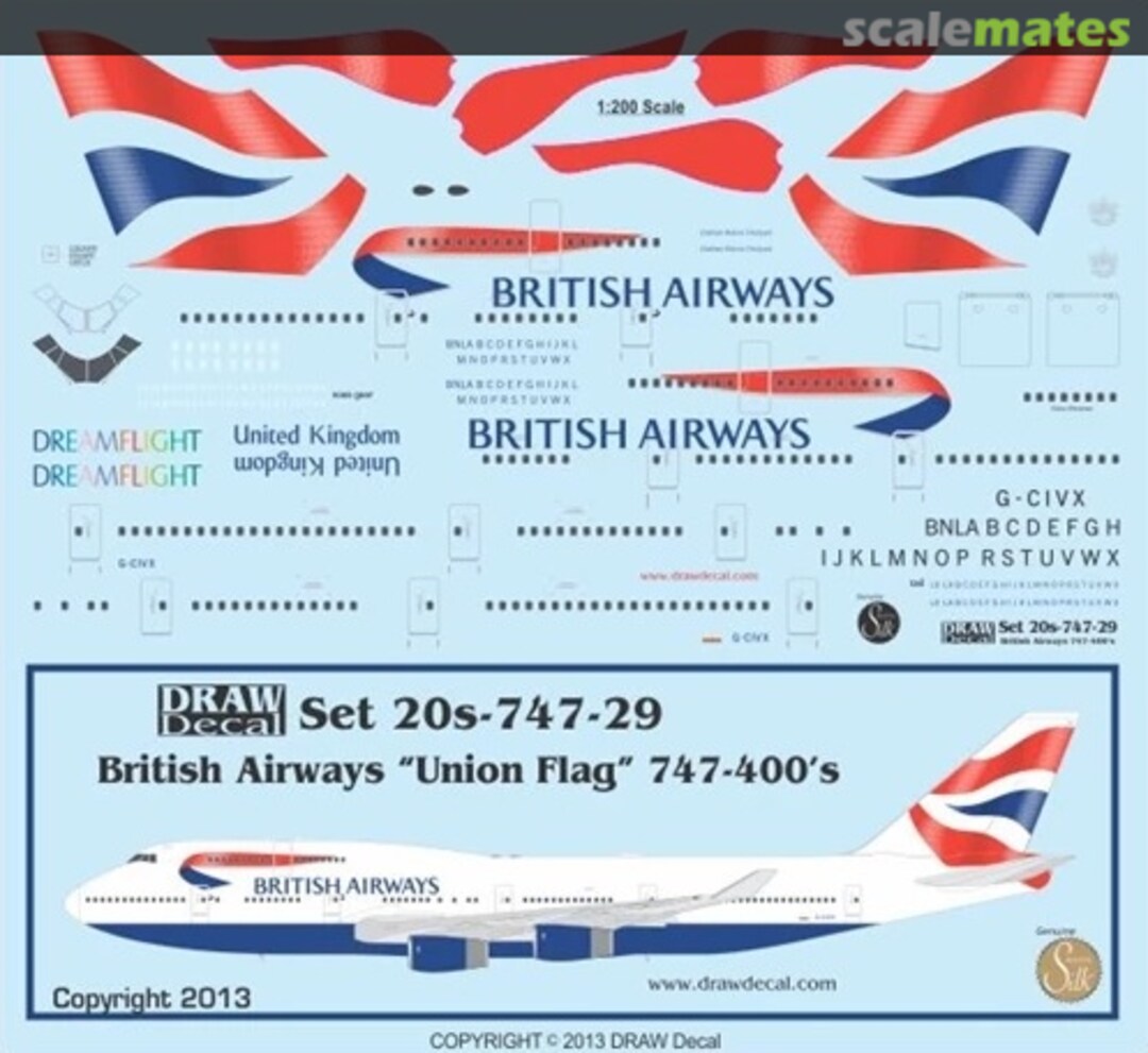 Boxart British Airways “Union Flag” 747-400s 20-747-29 Draw Decal