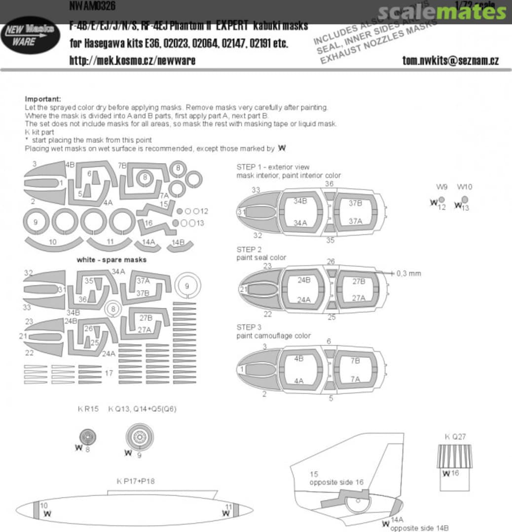 Boxart F-4 B/E/EJ/N/S, RF-4 EJ Phantom II EXPERT kabuki masks NWAM0326 New Ware