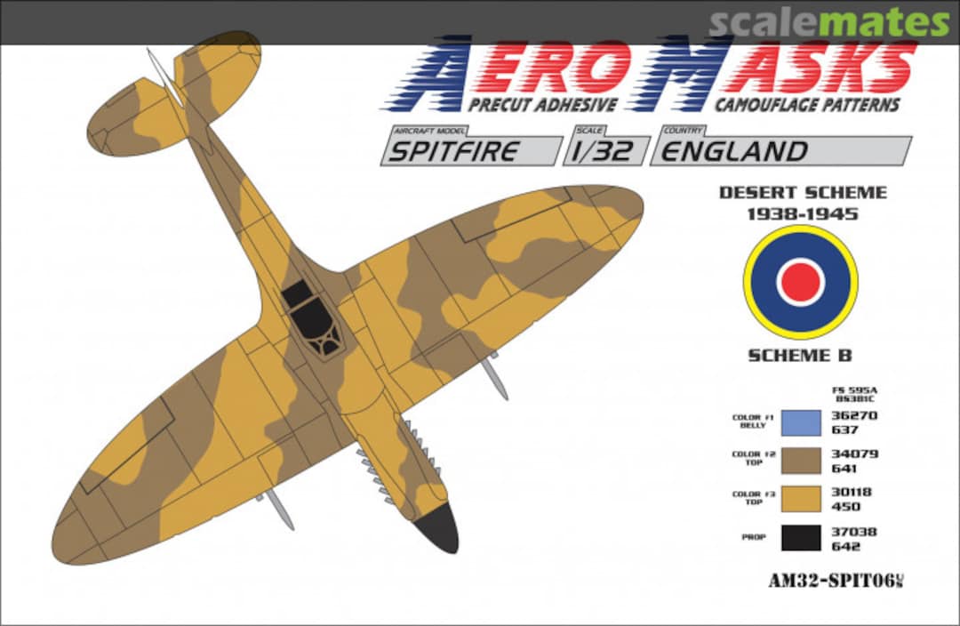 Boxart Spitfire England Desert Scheme 1938-1945 Scheme B AM32-SPIT06 AeroMasks