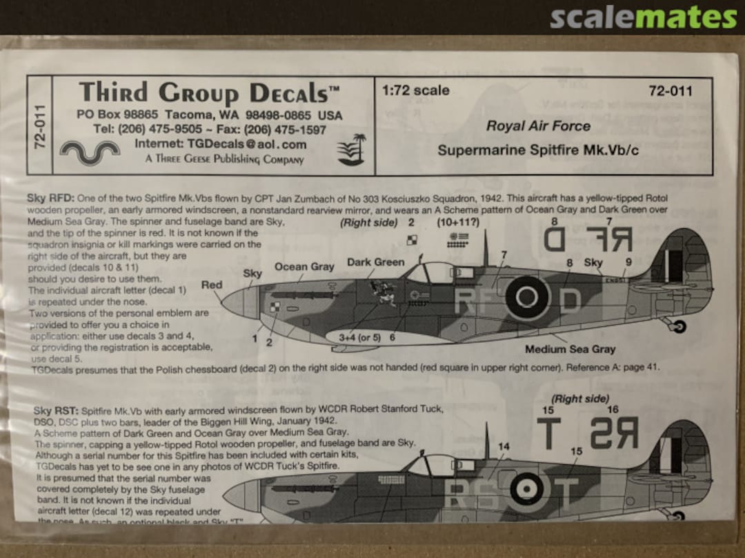 Boxart Supermarine Spitfire Mk.Vb/c 72-011 Third Group Decals