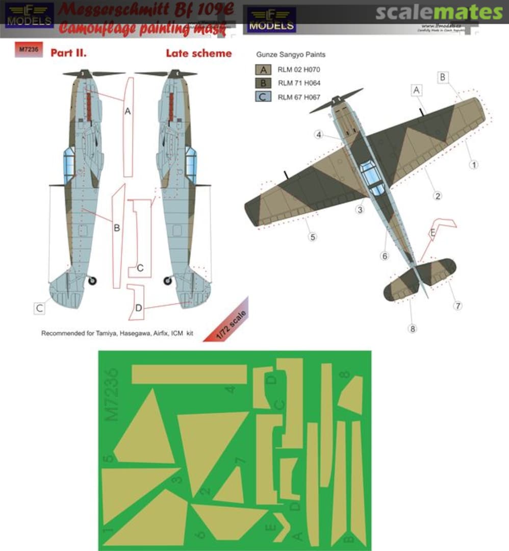 Boxart Messerschmitt Bf 109E - Late Pt.2 Camouflage Painting Mask M7236 LF Models