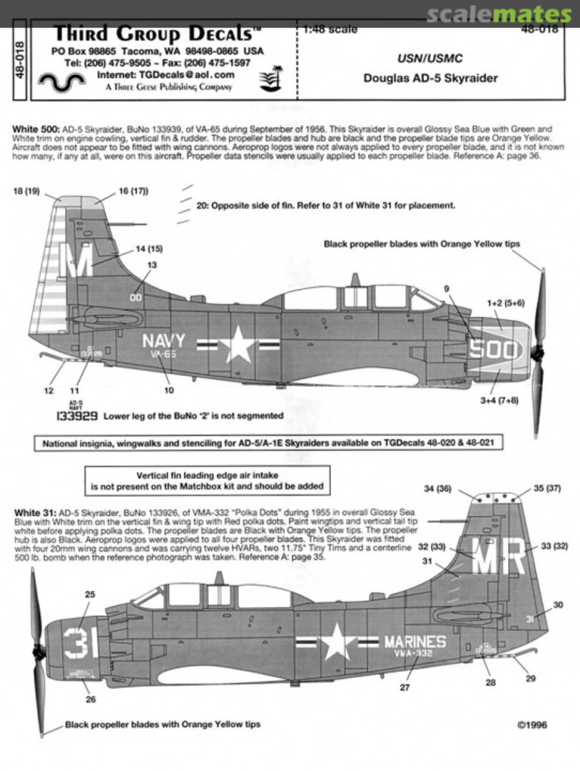 Boxart Douglas AD-5 Skyraider 48-018 Third Group Decals