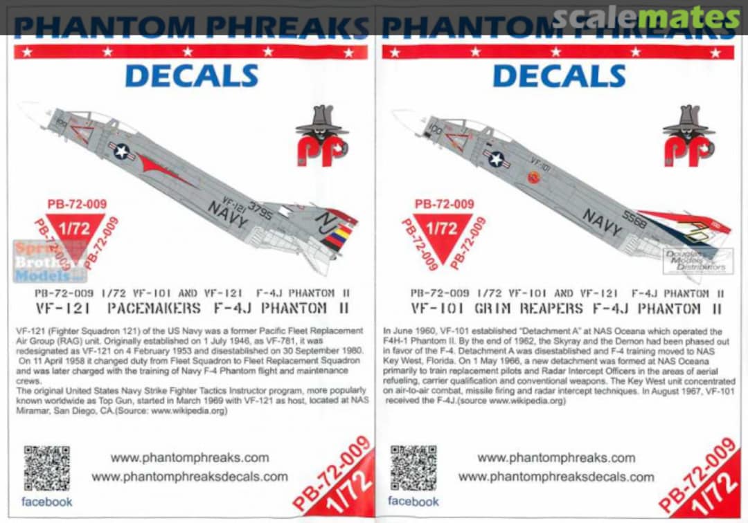 Boxart VF-101 & VF-121 F-4J Phantom II PB-72-009 Phantom Phreaks Decals