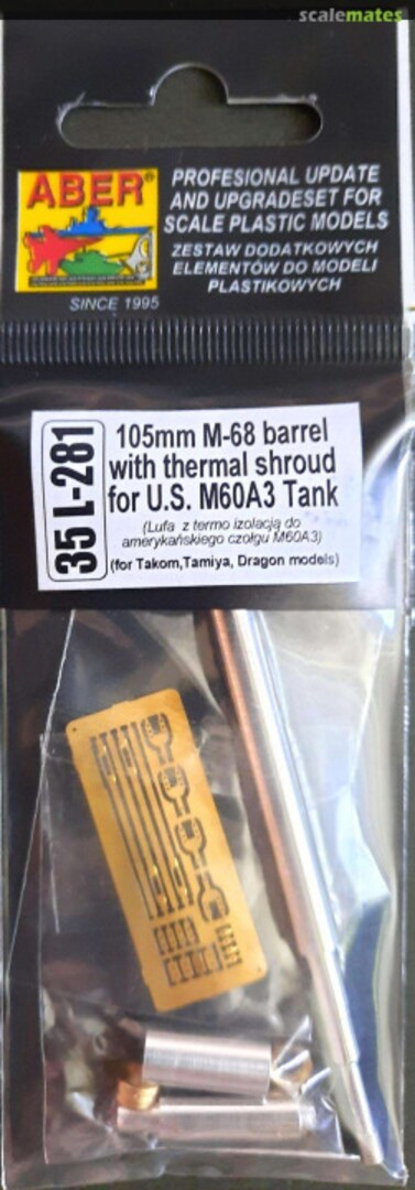 Boxart 105mm M-68 barrel with thermal shroud for US M60A3 tank 35L-281 Aber