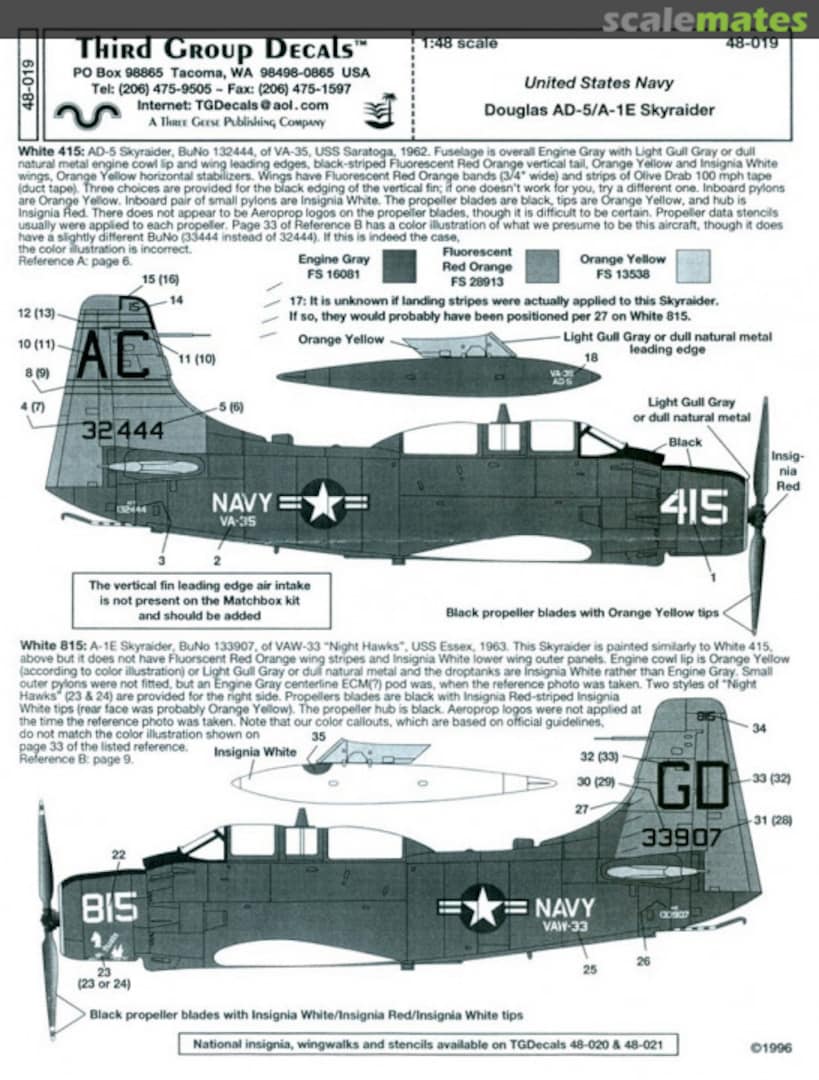 Boxart Douglas AD-5/A-1E Skyraider 48-019 Third Group Decals