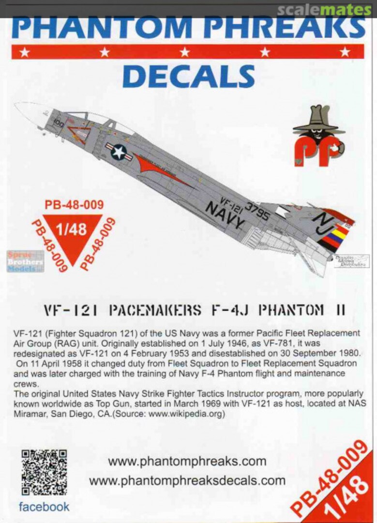 Boxart VF-121 Pacemakers F-4J Phantom II PB-48-009 Phantom Phreaks Decals