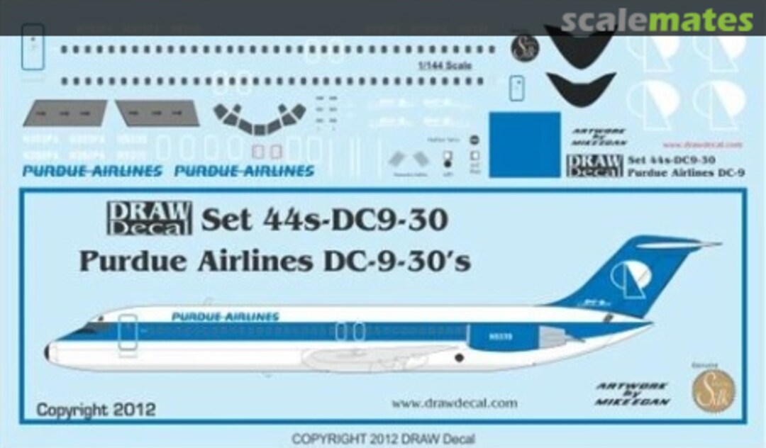 Boxart Purdue Airlines DC-9-30s 44-DC9-30 Draw Decal