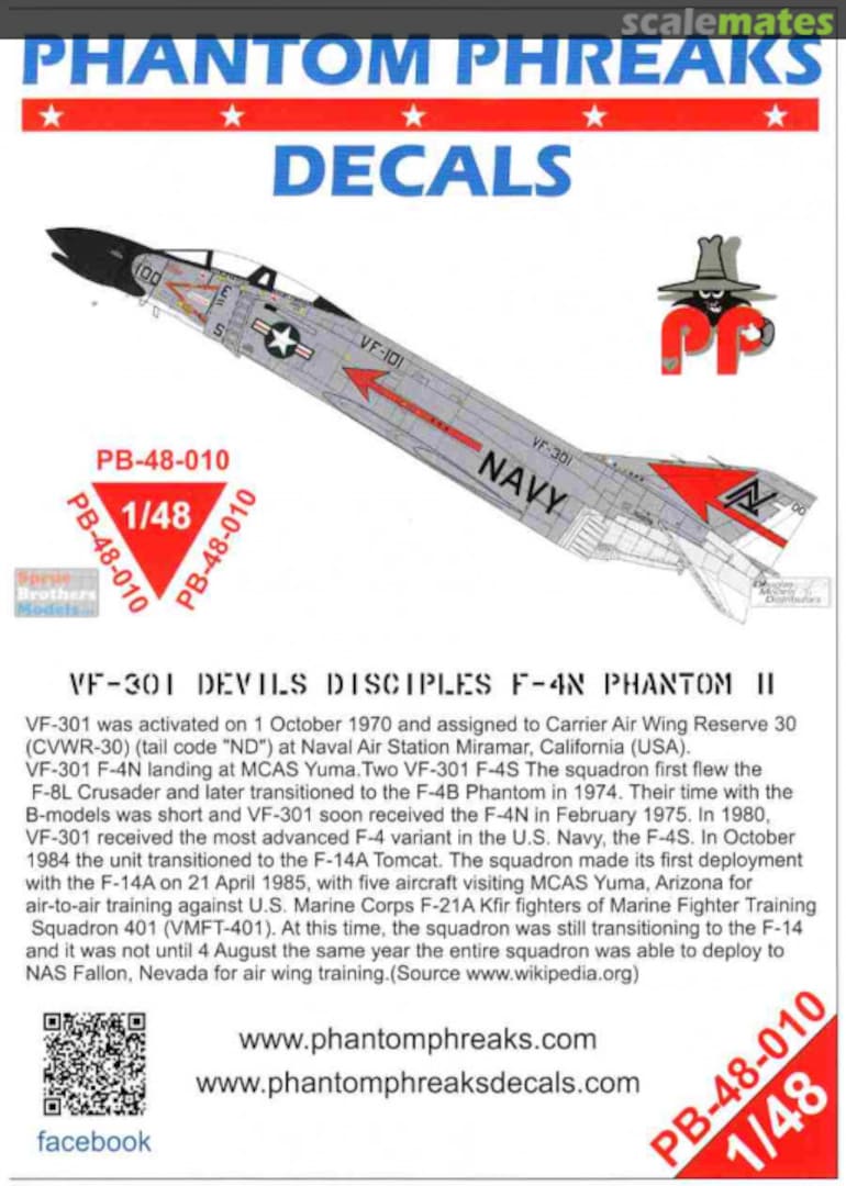 Boxart VF-301 Devil's Disciples F-4N Phantom II PB-48-010 Phantom Phreaks Decals