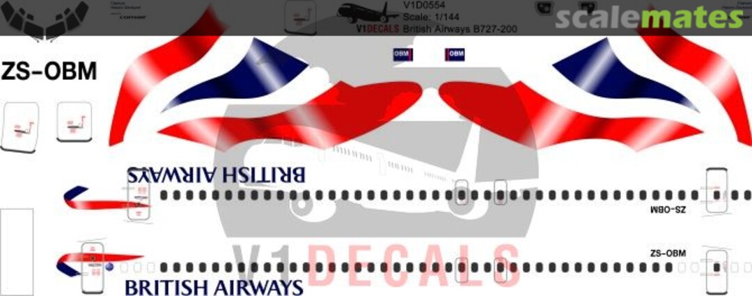 Boxart British Airways Boeing 727-200 V1D0554-144 V1 Decals