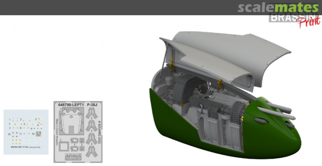 Boxart P-38J nose gun bay Brassin PRINT 648790 Eduard