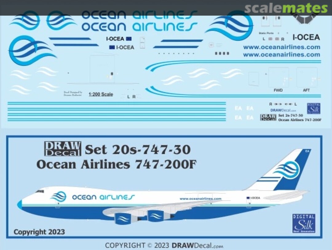 Boxart Ocean Airlines 747-230F 20-747-30 Draw Decal