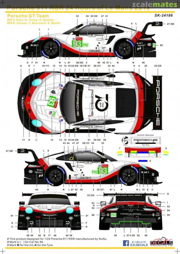 Boxart Porsche 911 991 GT3 RSR Porsche GT USA Team #93, 94 SK-24186 SK Decals