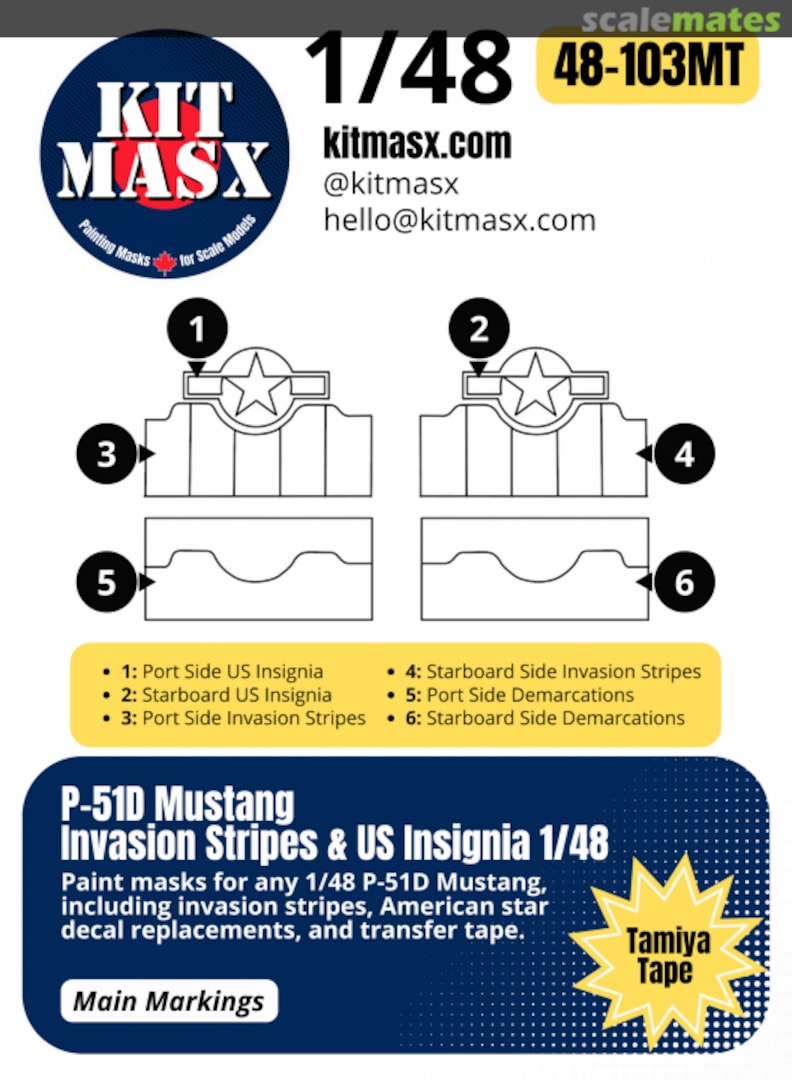 Boxart P-51D Mustang Invasion Stripes & US Insignia 48-103MT Kit Masx