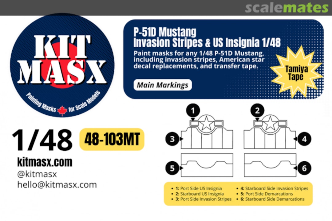 Boxart P-51D Mustang Invasion Stripes & US Insignia, main markings masks 48-103MT Kit Masx