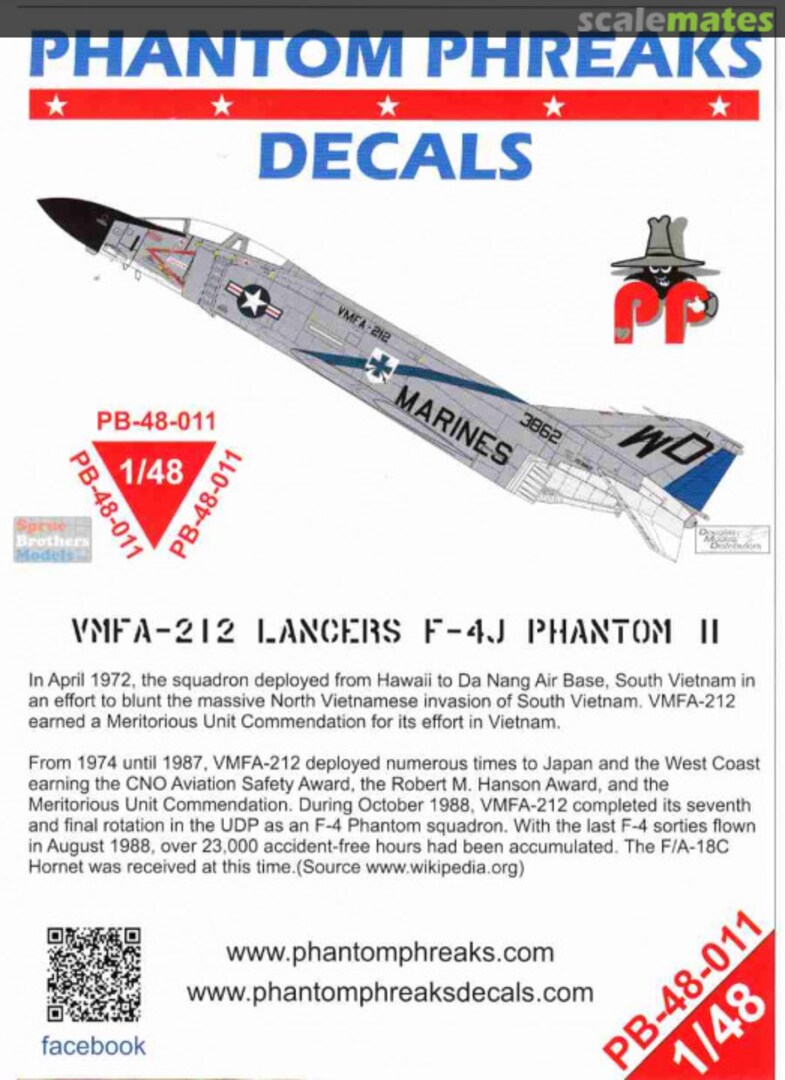 Boxart VMFA-212 Lancers F-4J Phantom II PB-48-011 Phantom Phreaks Decals