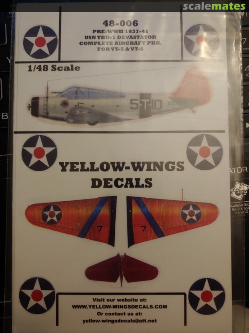 Boxart TBD-1 Devastator for VT-5 & VT-6 48-006 Yellow-Wings Decals