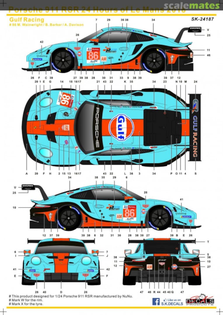 Boxart Porsche 911 991 GT3 RSR Gulf Racing Team #86 SK-24187 SK Decals