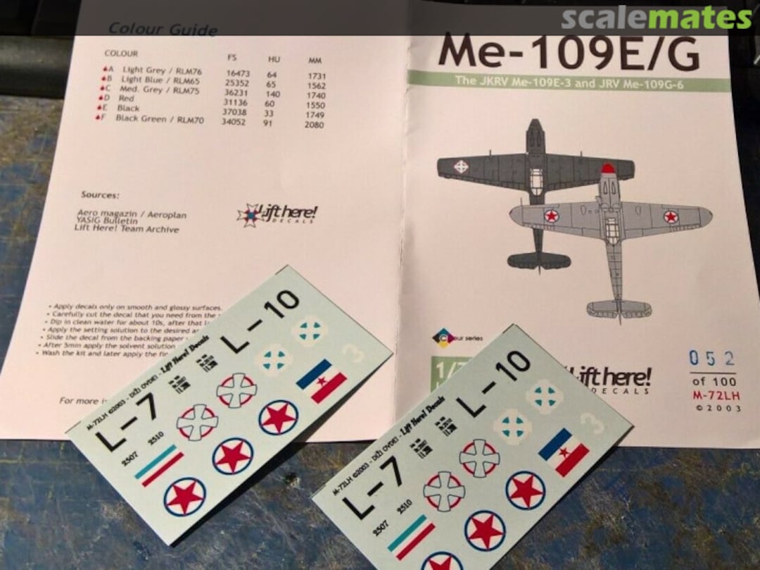 Boxart Messerschmitt Me-109E/G M-72LH Lift Here Decals