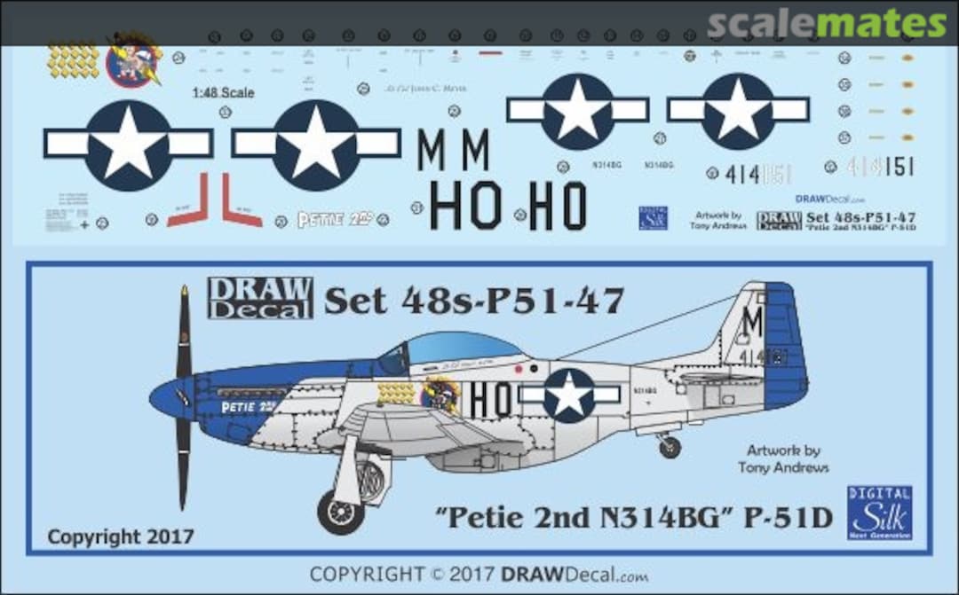 Boxart P-51D "Petie 2nd" N314BG 48-P51-47 Draw Decal