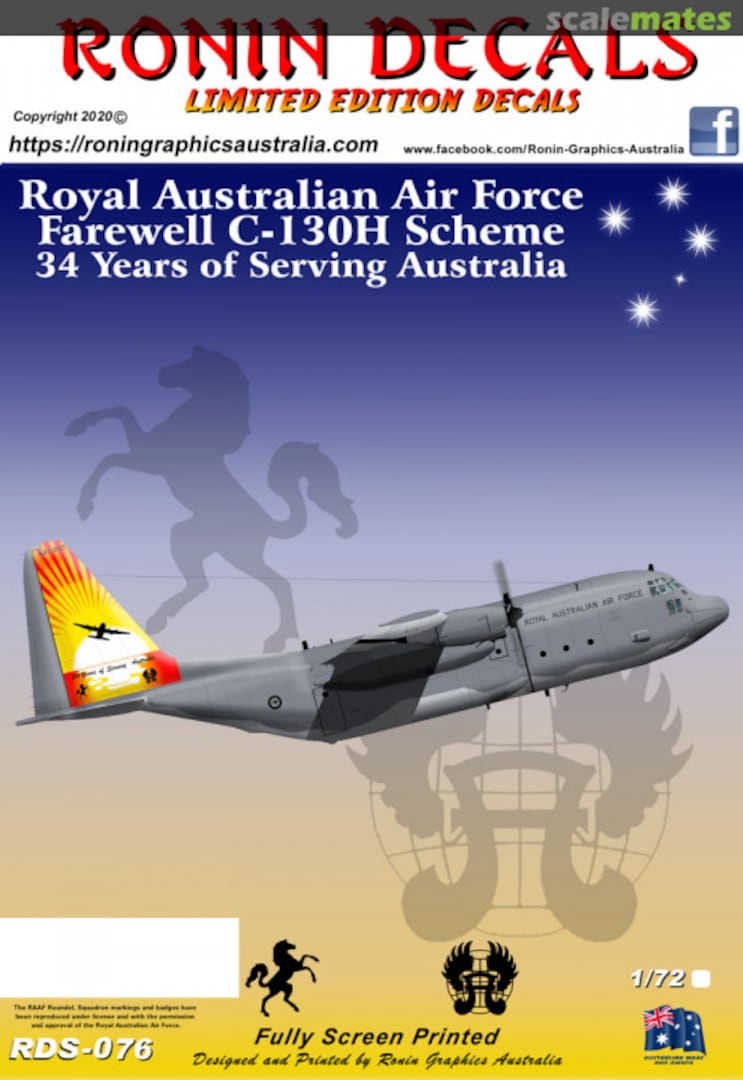 Boxart Royal Australian Air Force Farewell C-130H Scheme 34 Years of Serving Australia RDS-076 Ronin Decals