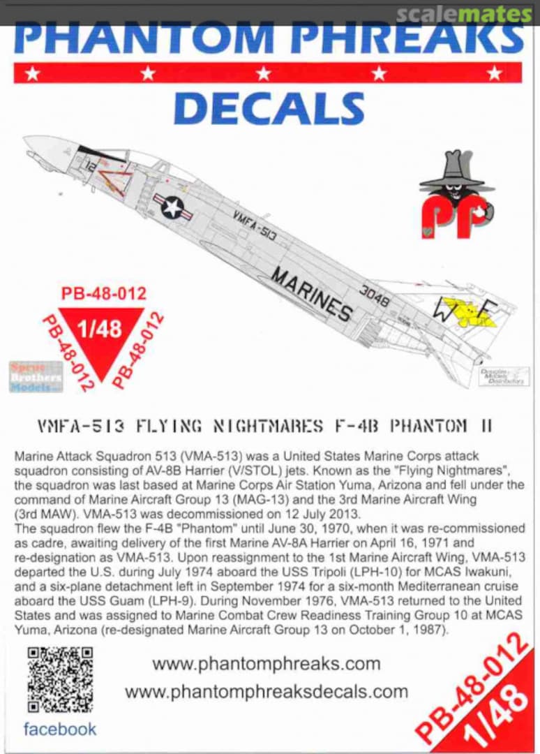 Boxart VMFA-513 Flying Nightmares F-4B Phantom II PB-48-012 Phantom Phreaks Decals