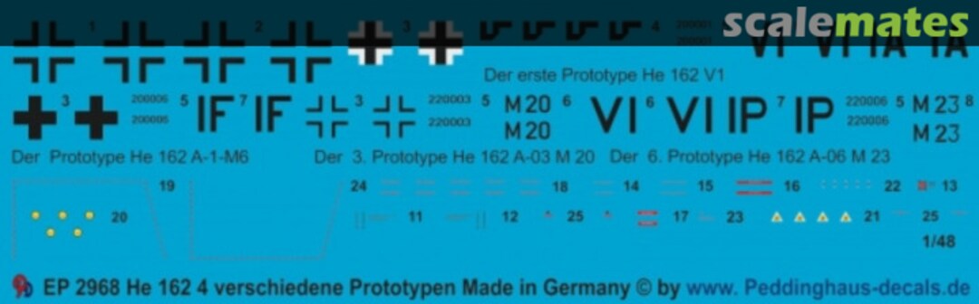 Boxart He 162 4 Prototypen Varianten EP 2968 Peddinghaus-Decals