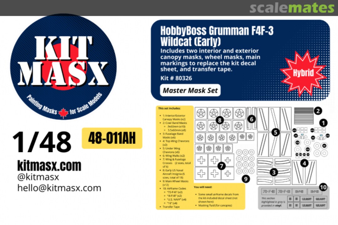 Boxart F4F-3 Grumman (Wildcat Early), master mask set 48-011AH Kit Masx