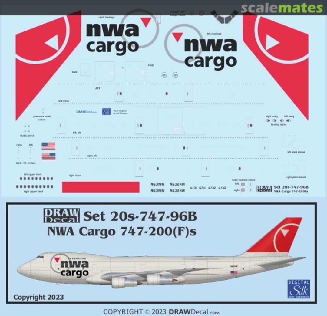 Boxart NWA Cargo 747-200(F)s 20-747-96B Draw Decal