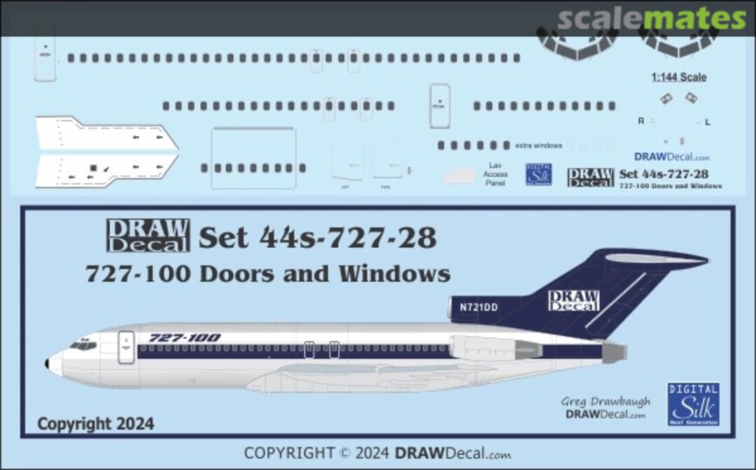 Boxart 727-100 Doors and Windows 44-727-28 Draw Decal