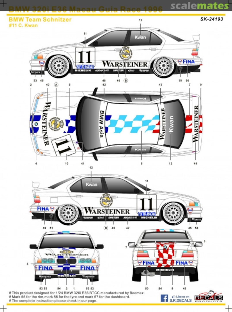 Boxart BMW 320i E36 Schnitzer Team sponsored by Warsteiner #11, 21, 22 SK-24193 SK Decals