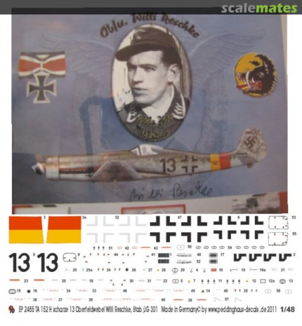 Boxart TA 152 H Schwarze 13 Oberfeldwebel Willi Reschke 9 JG 301 EP 2485 Peddinghaus-Decals