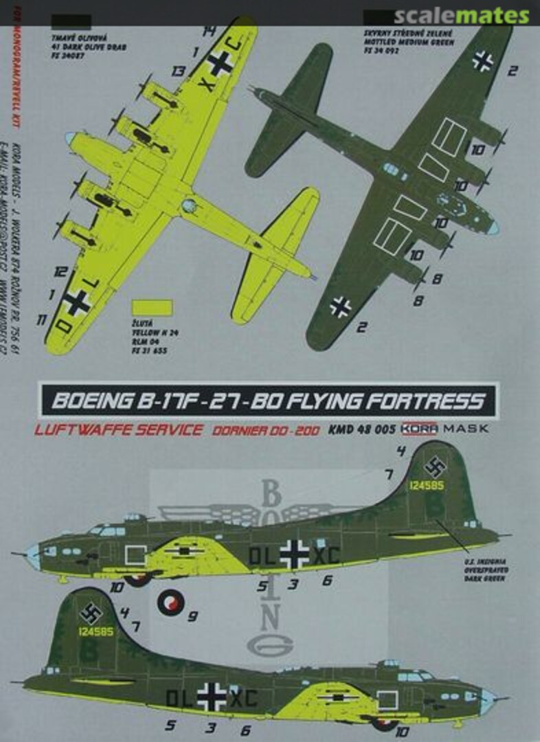 Boxart Boeing B-17F-27-BO Flying Fortress Luftwaffe KMD48005 Kora Models