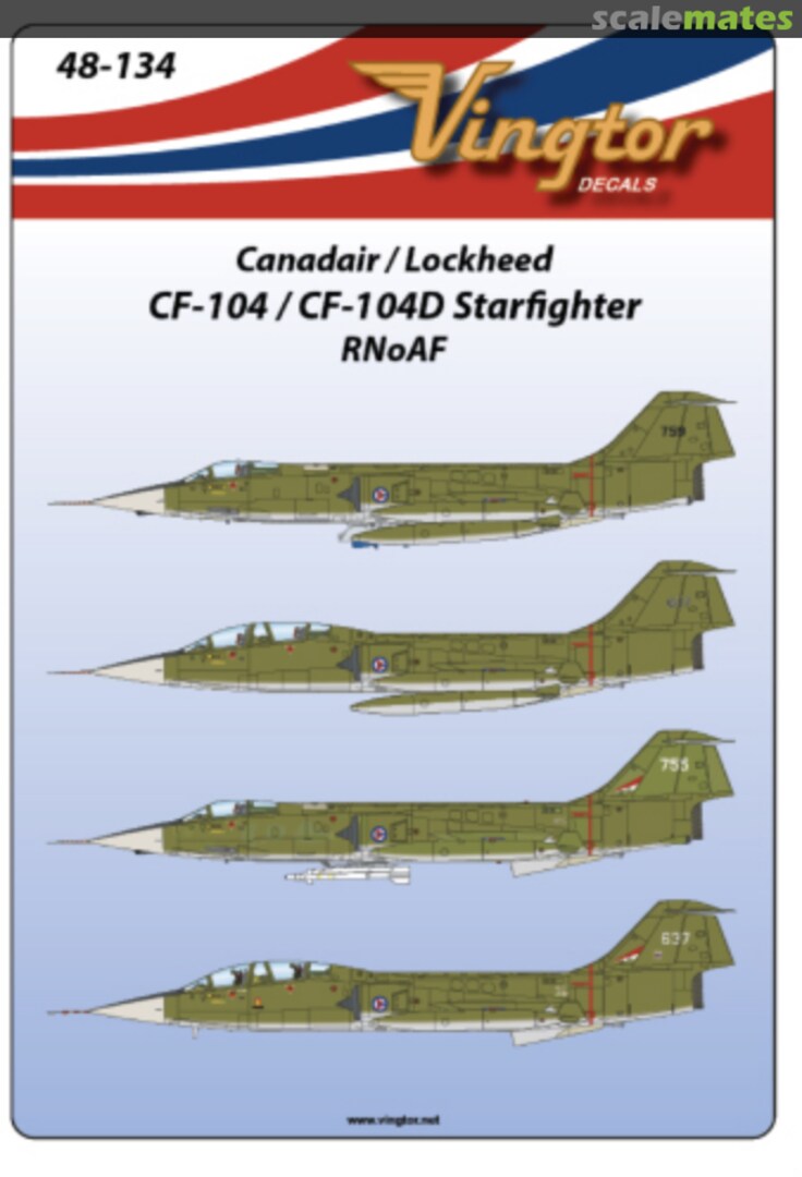 Boxart Canadair/Lockheed CF-104 Starfighter - 334 Sqn RNoAF 48-134 Vingtor Decals