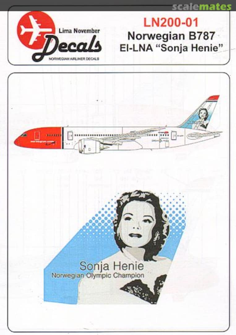 Boxart NORWEGIAN Boeing 787 EI-LNA 'SONJA HENIE' LN200-01 Lima November Decals