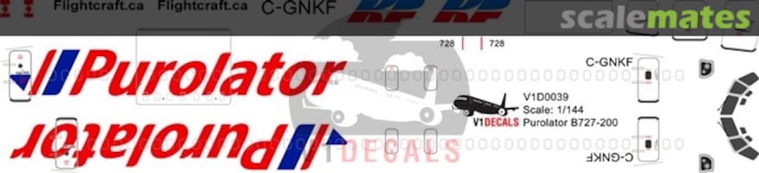 Boxart Purolator Boeing 727-200 V1D0039-144 V1 Decals