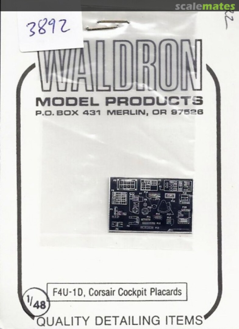 Boxart F4U-1D Corsair Cockpit Placards 48-22 Waldron Model Products