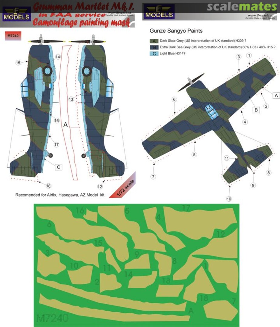 Boxart Grumman Martlet Mk.I in FAA Service Camouflage Painting Mask M7240 LF Models