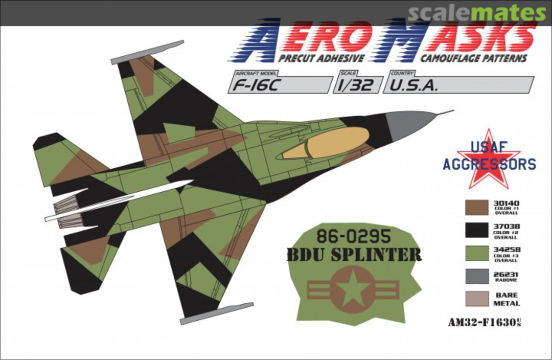 Boxart F-16C USA USAF Aggressors 86-0295 BDU Splinter AM32-F1630 AeroMasks