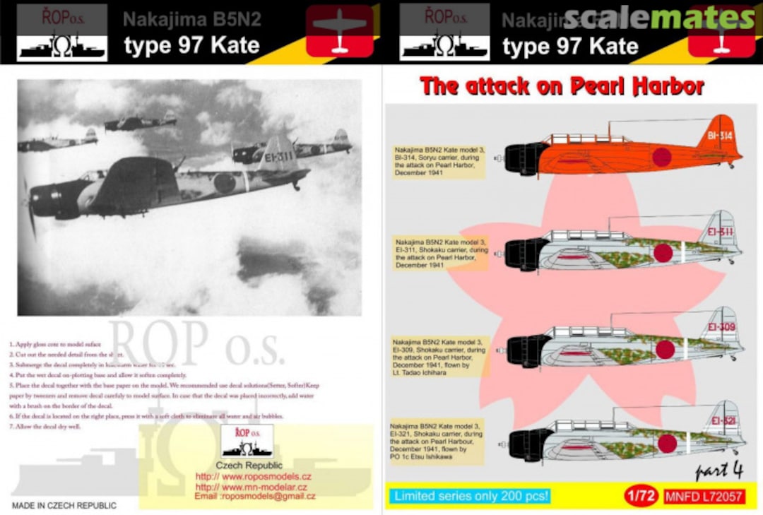 Boxart Nakajima B5N2 type 97 Kate - The attack on Pearl Harbor MNFDL72057 ROP o.s.