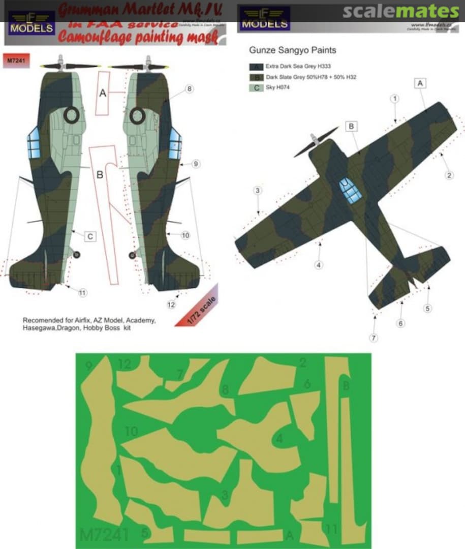 Boxart Grumman Martlet Mk.IV in FAA Service Camouflage Painting Mask M7241 LF Models