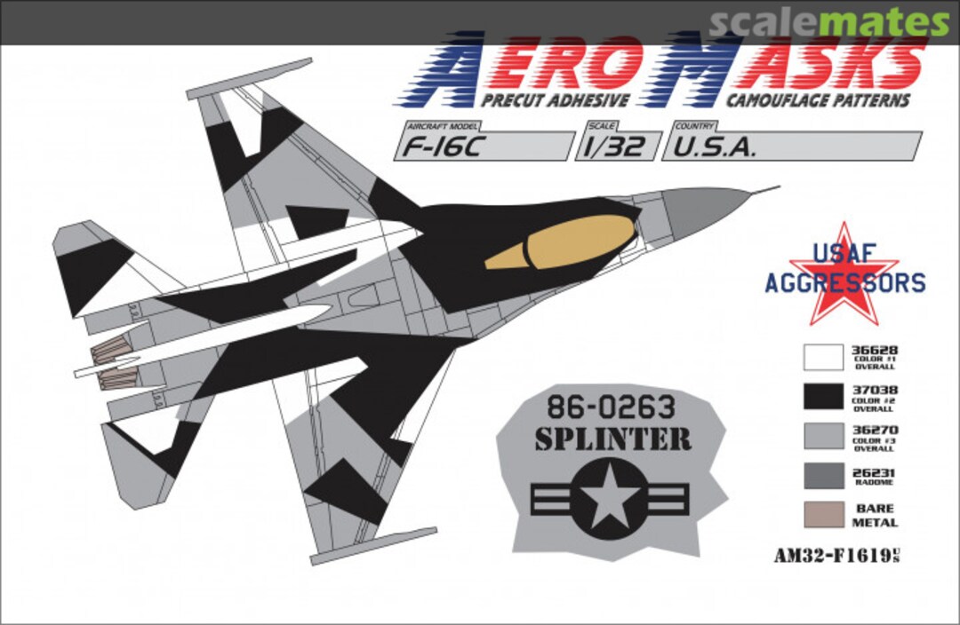 Boxart F-16C USA USAF Aggressors 86-0263 Splinter AM32-F1619 AeroMasks