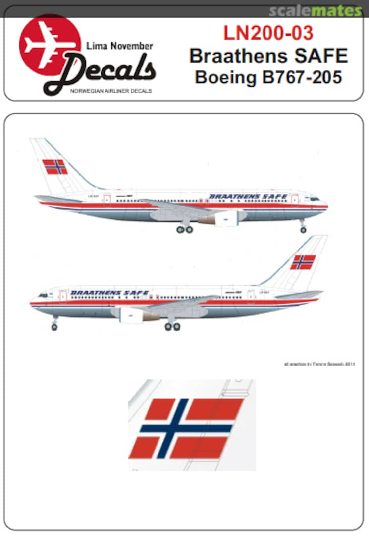 Boxart Braathens SAFE Boeing 767-205 LN200-03 Lima November Decals